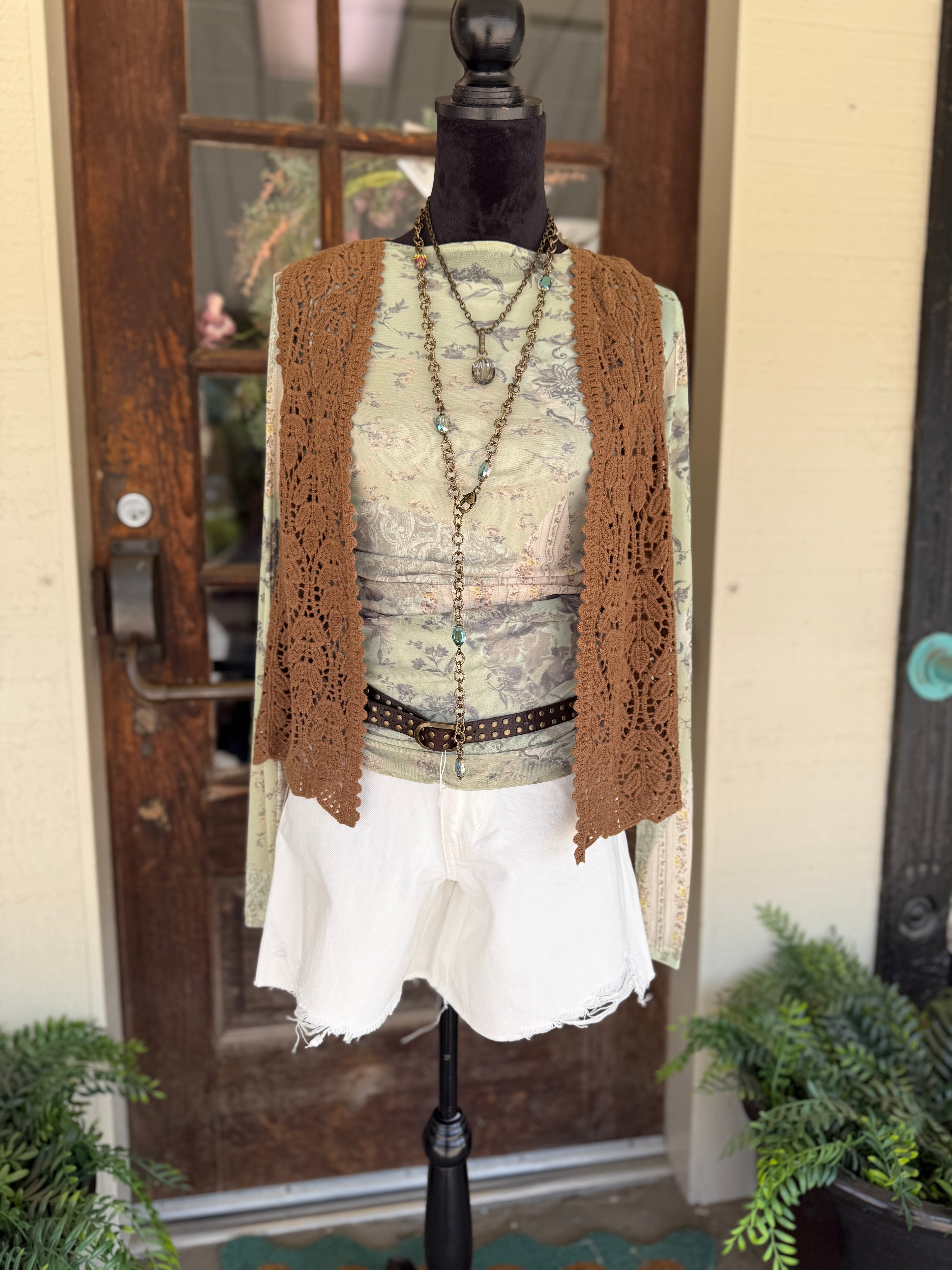 Sage Patchwork Dream Mesh Top