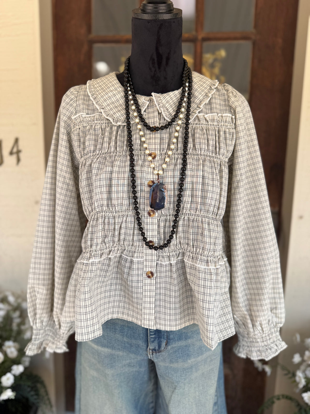 Ivory Sunday Plaid Blouse