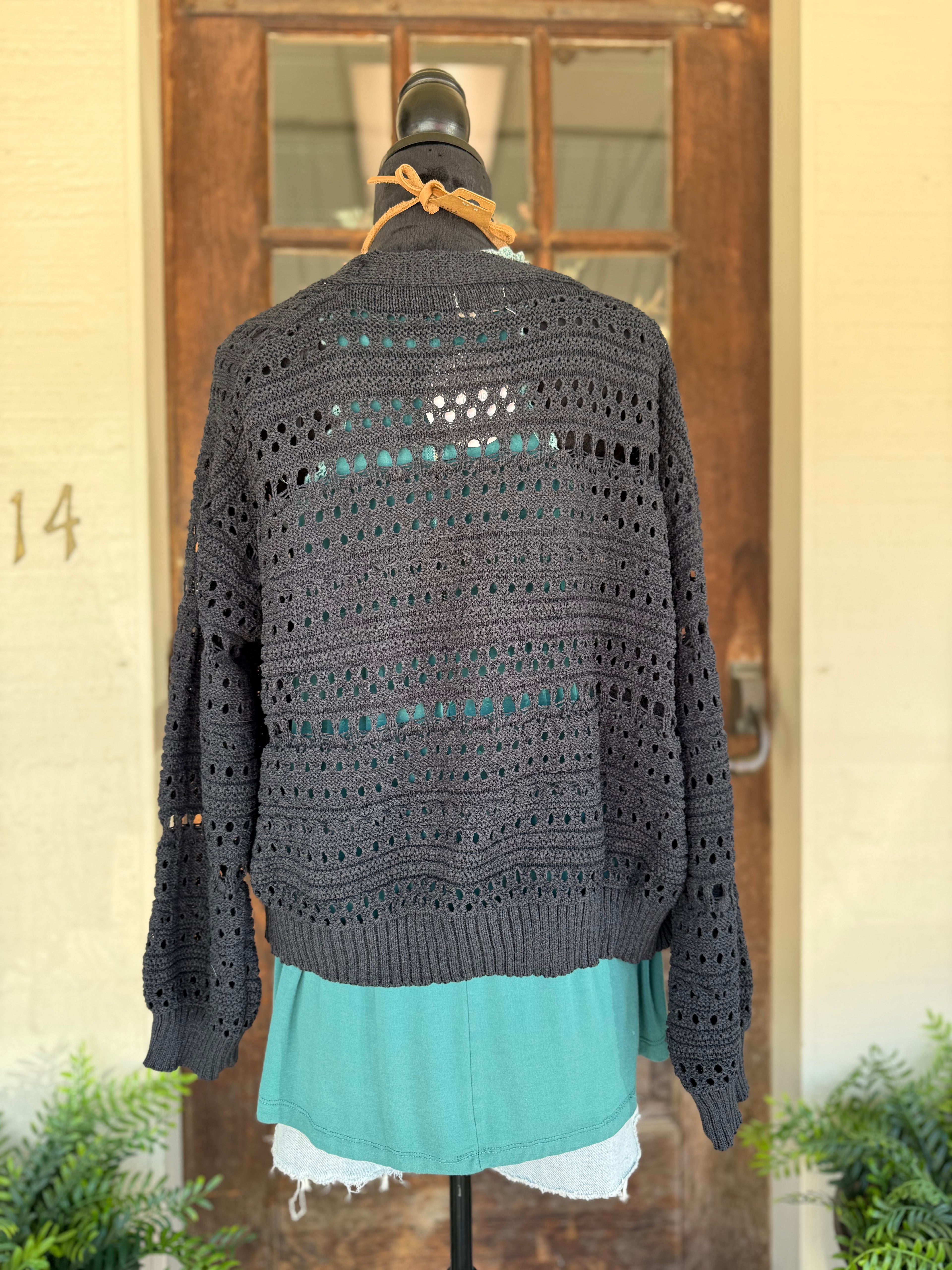 Midnight Bloom Crochet Cardigan