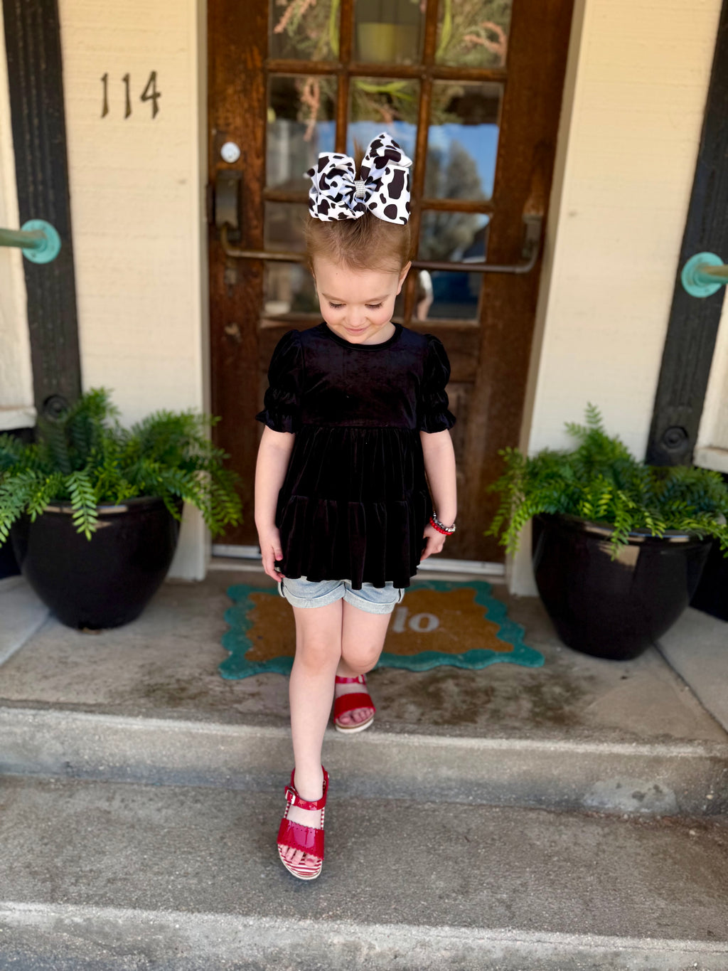 Girls Black Velvet Peplum Top