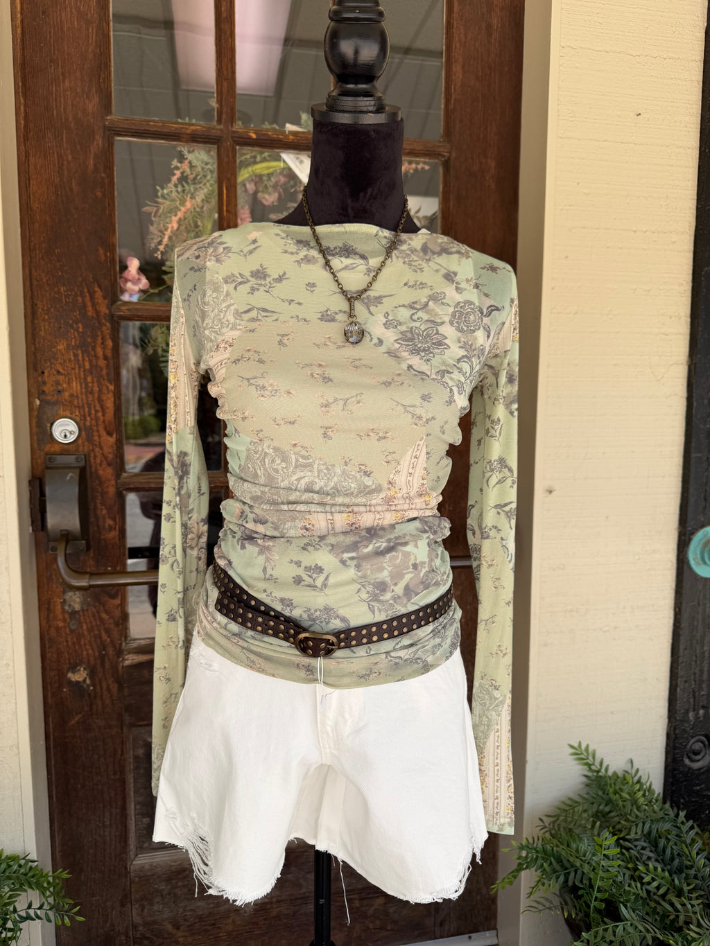 Sage Patchwork Dream Mesh Top