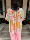 Sunset Patchwork Button Top