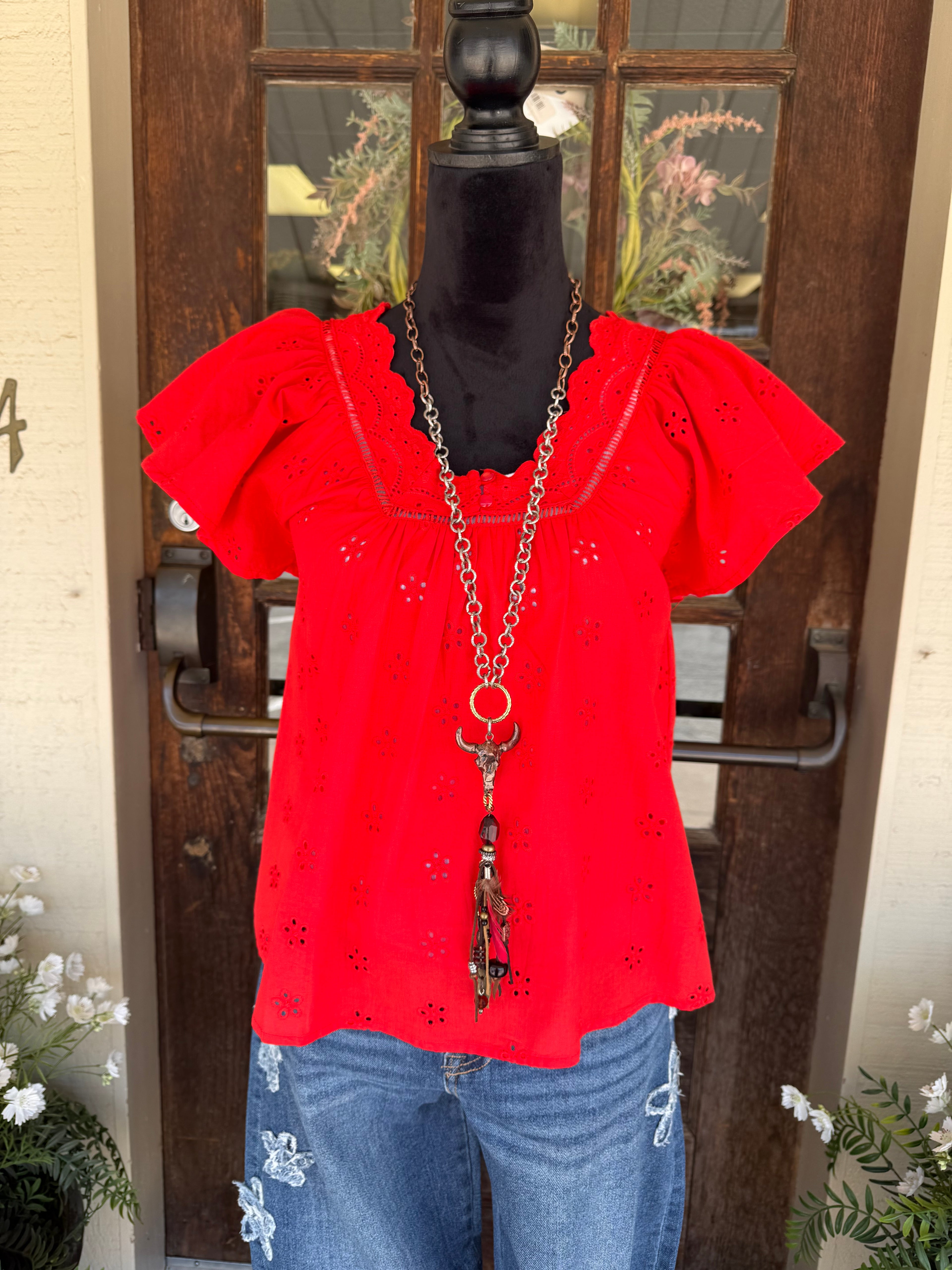 Scarlet Bloom Eyelet Blouse