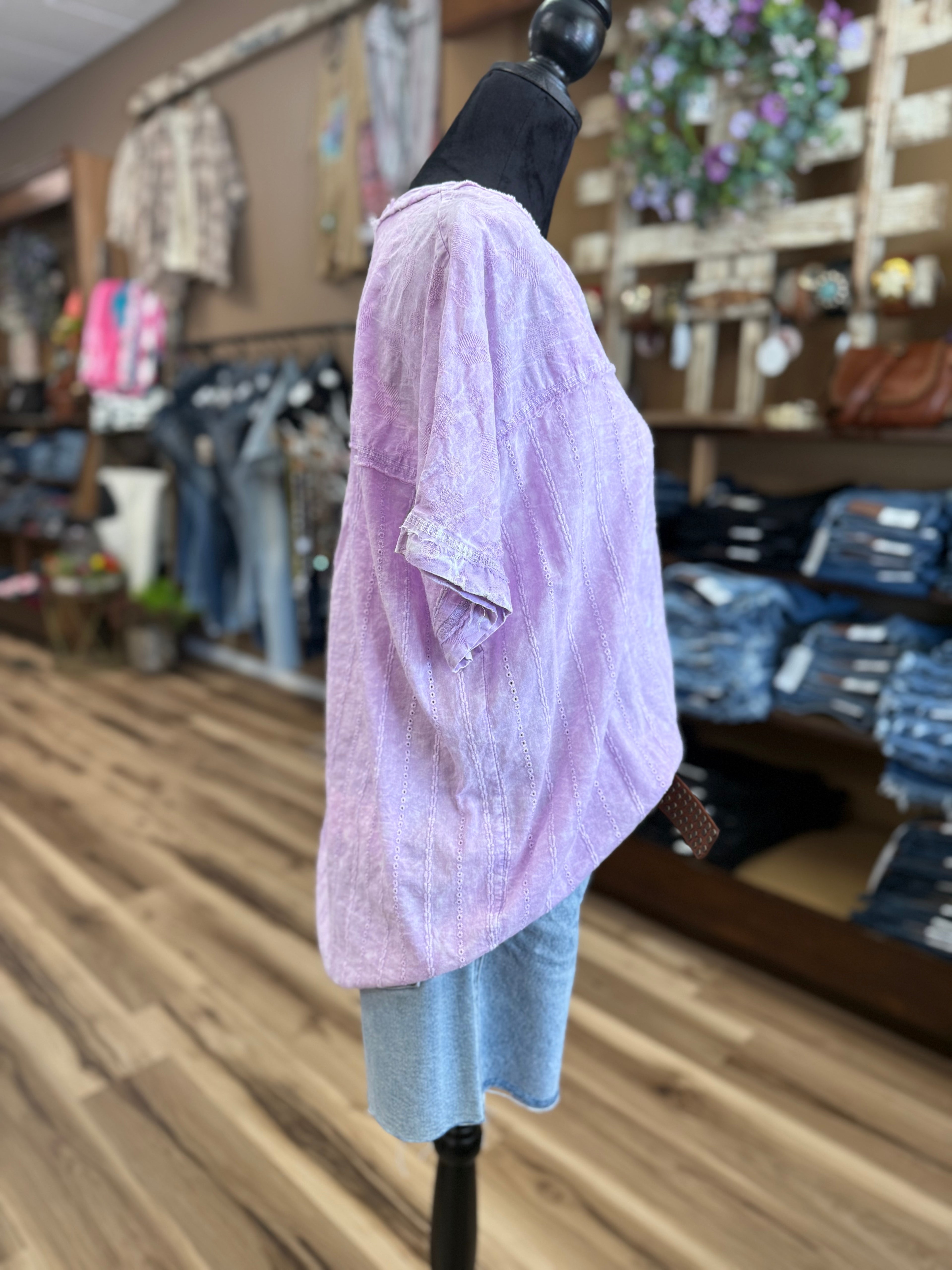 Lavender Eyelet V-Neck Blouse