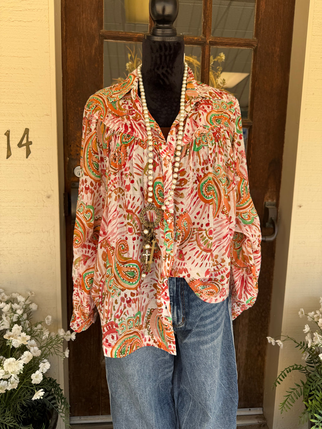 Tangerine Sunset Paisley Blouse
