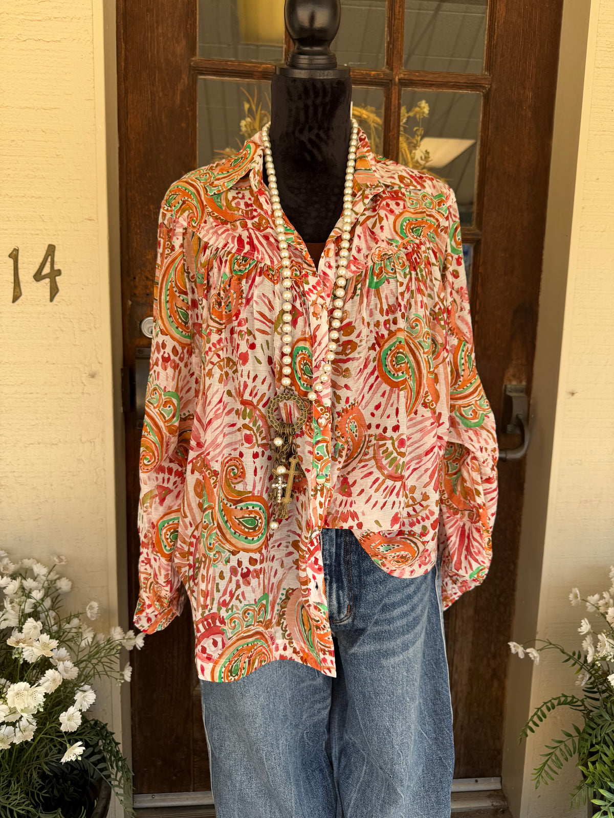Tangerine Sunset Paisley Blouse