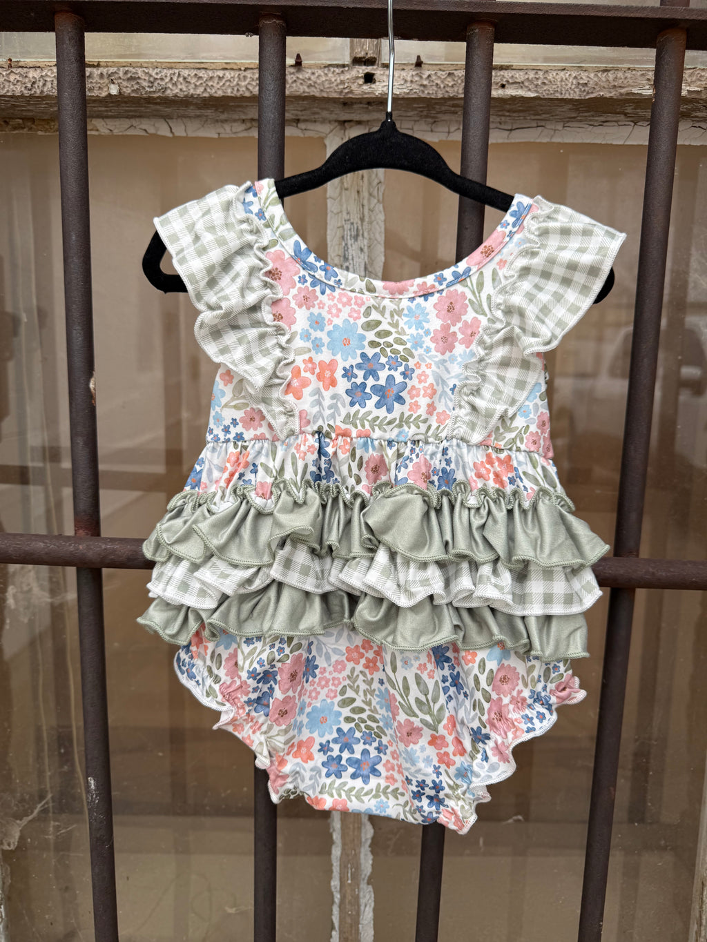 Sage Blossom Ruffle Romper