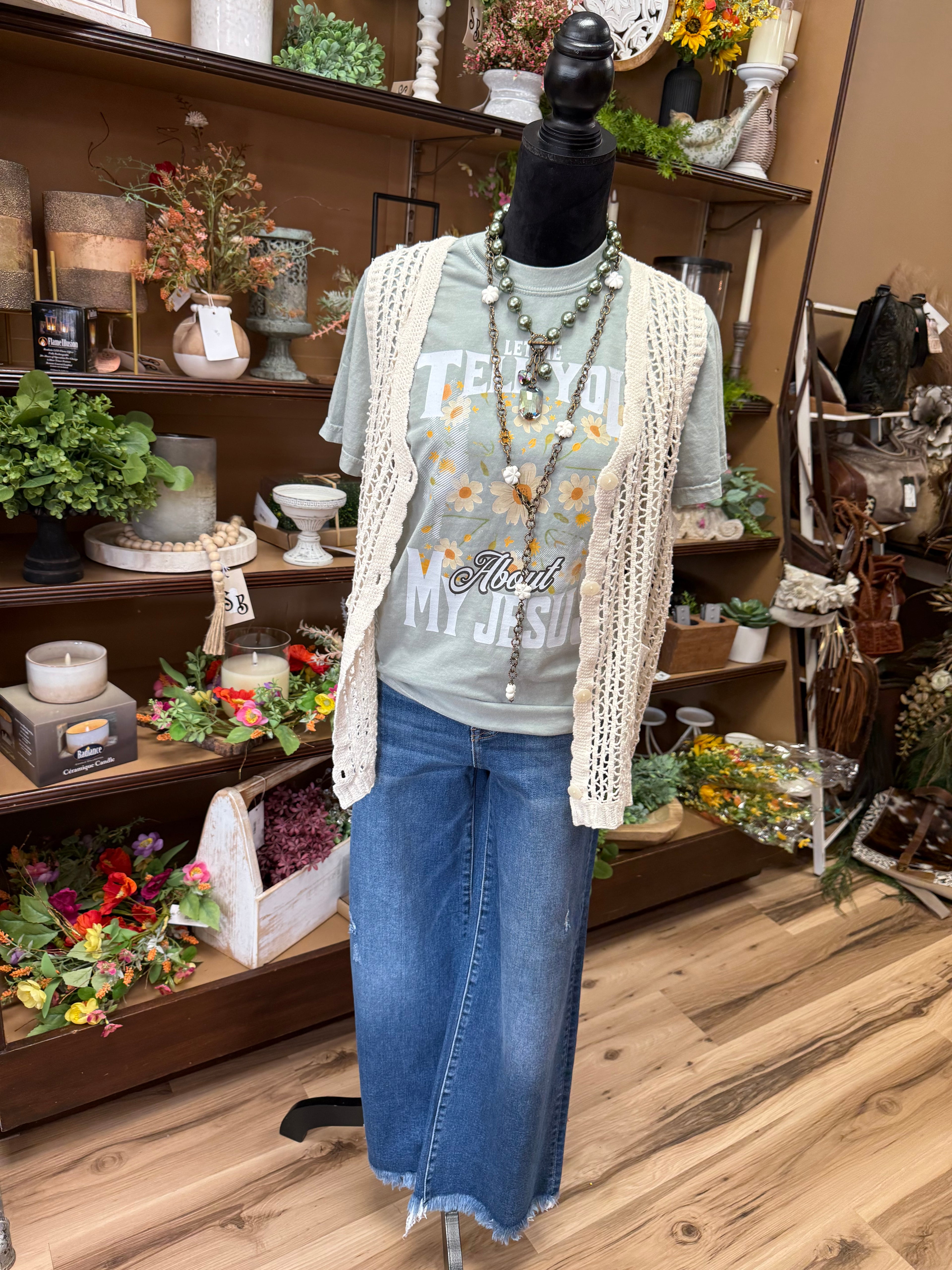 Beige Essential Button Crochet Vest