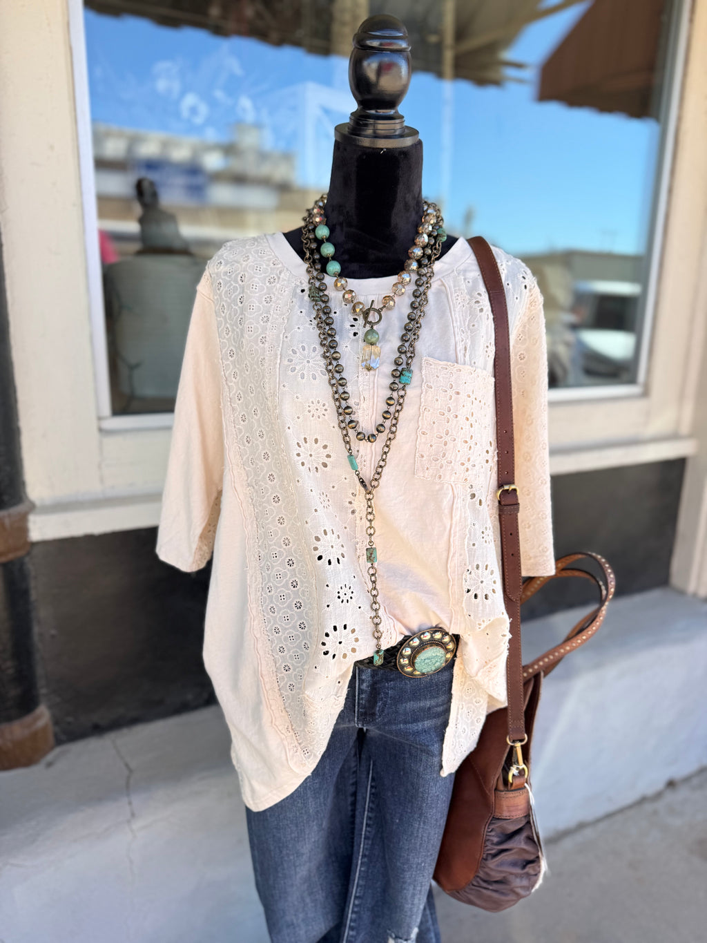 Natural Lace Eyelet Top