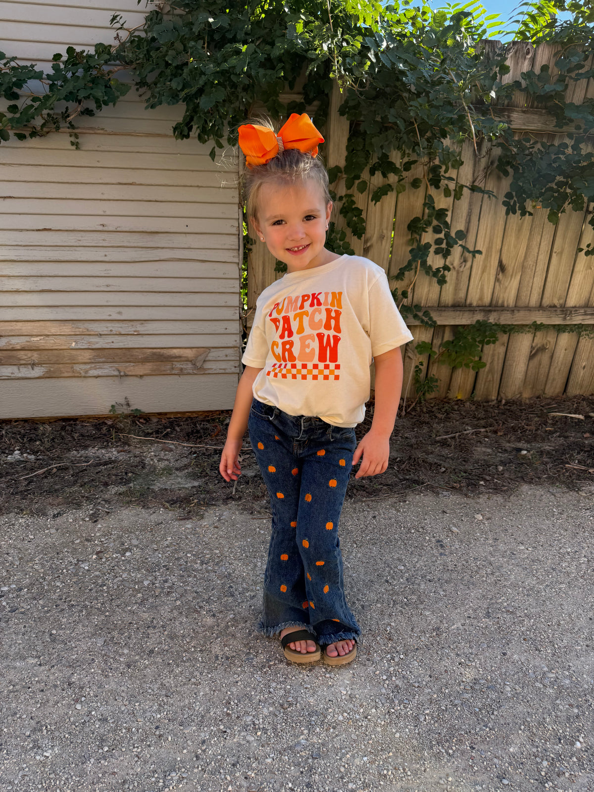 Girls Pumpkin Embroidered Flare Jeans