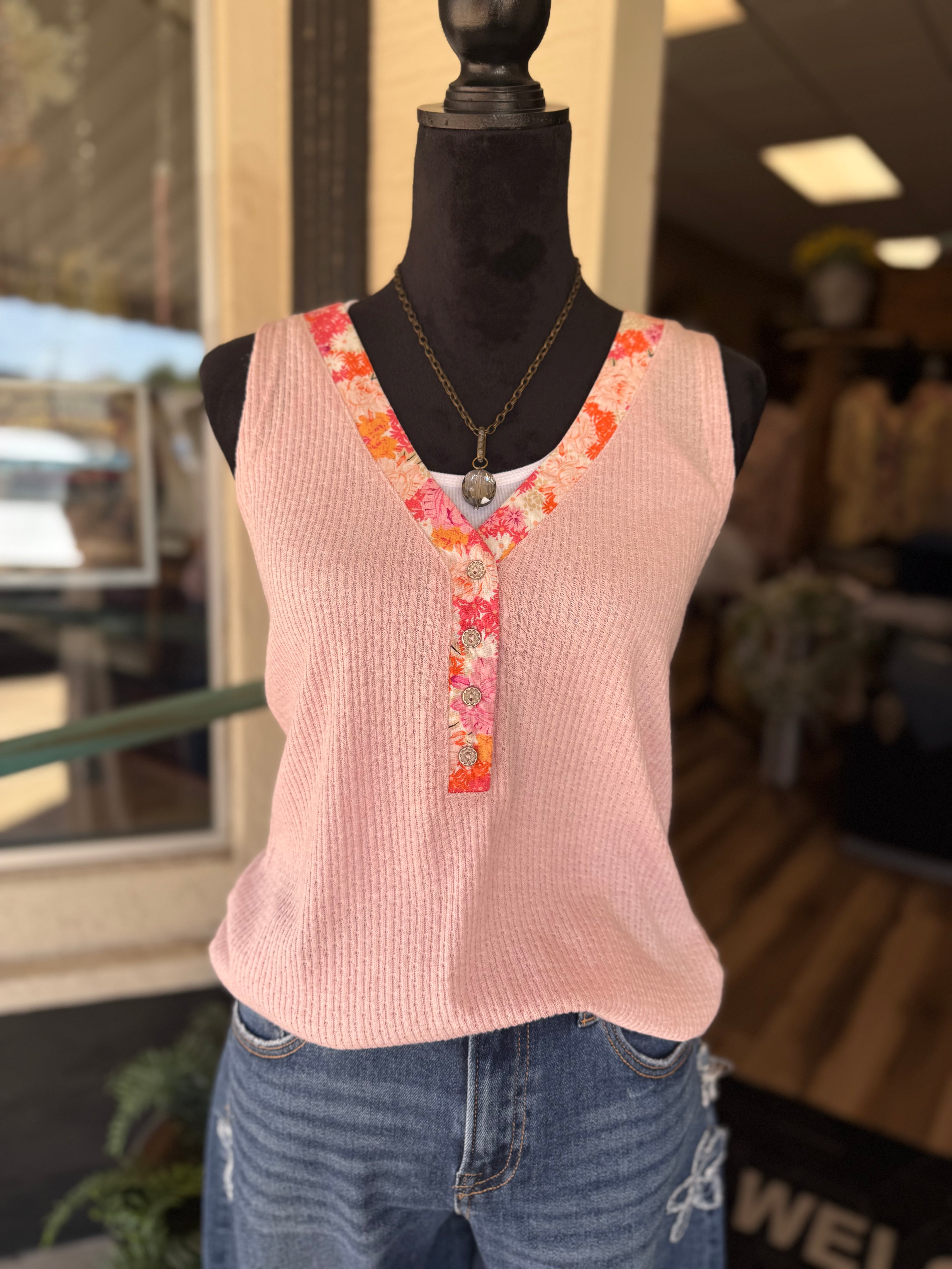 Sweet Rose Button Tank