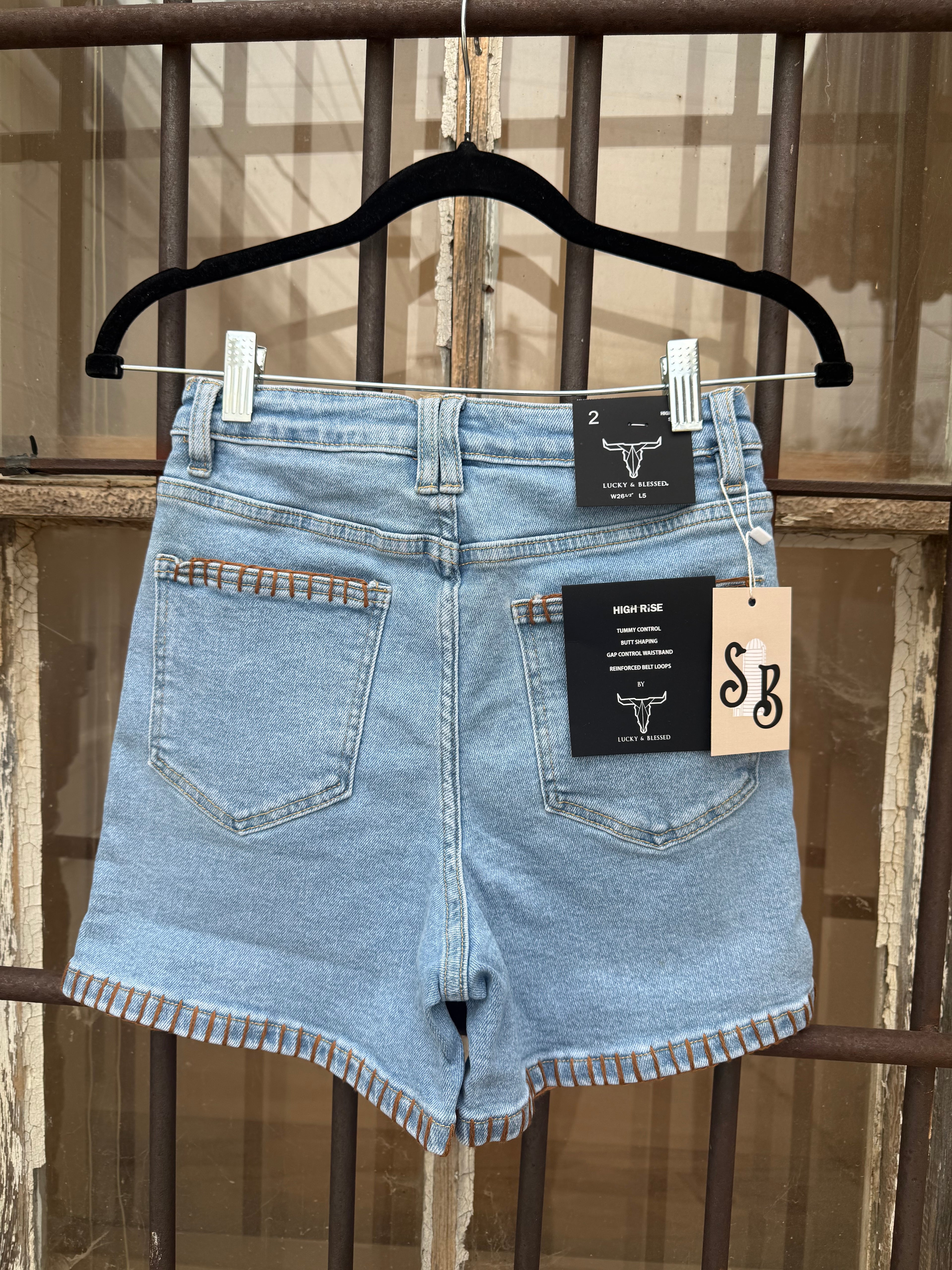 Saddle Stitch Denim Shorts