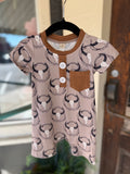 Bull skull printed baby romper