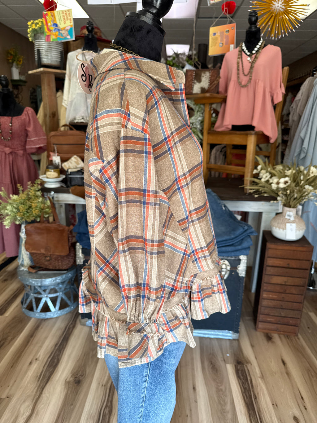 Fireside Ruffle Plaid Button Down