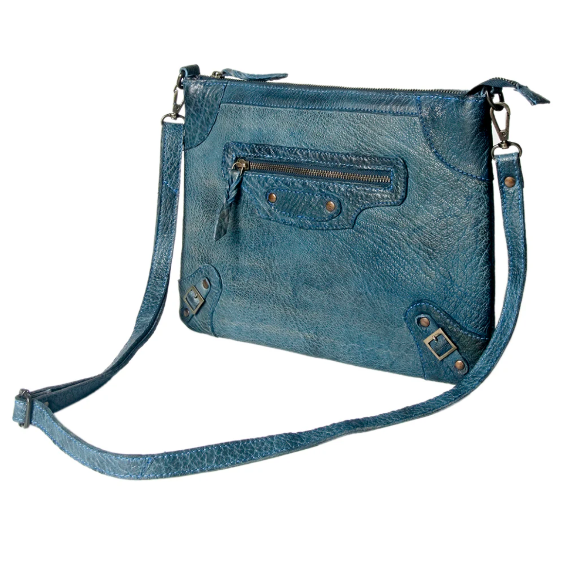 Vintage Blue Everyday Leather Crossbody