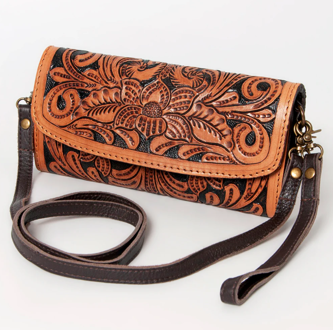 Wildflower Tooled Wallet Crossbody