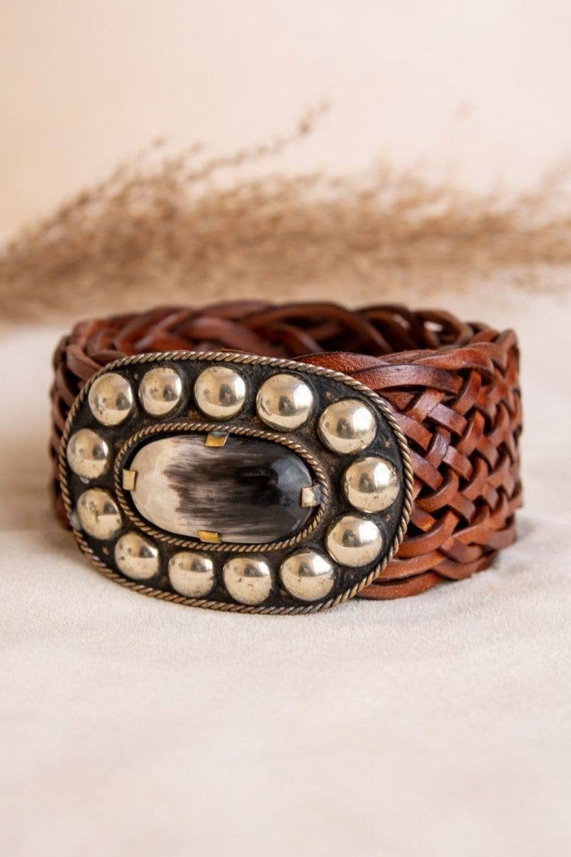 WIDE EXTENDED BROWN LEATHER BELT MARTE