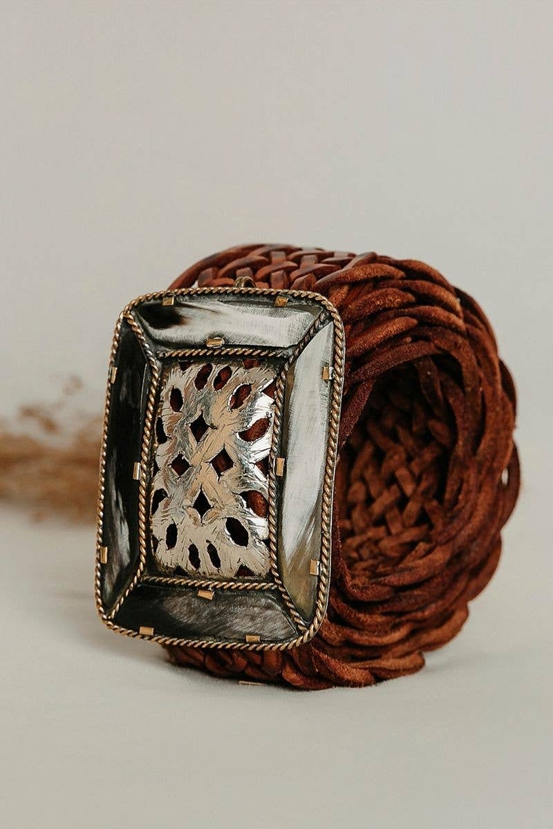 BROWN LEATHER BELT WIDE SQUARE EMPIRE