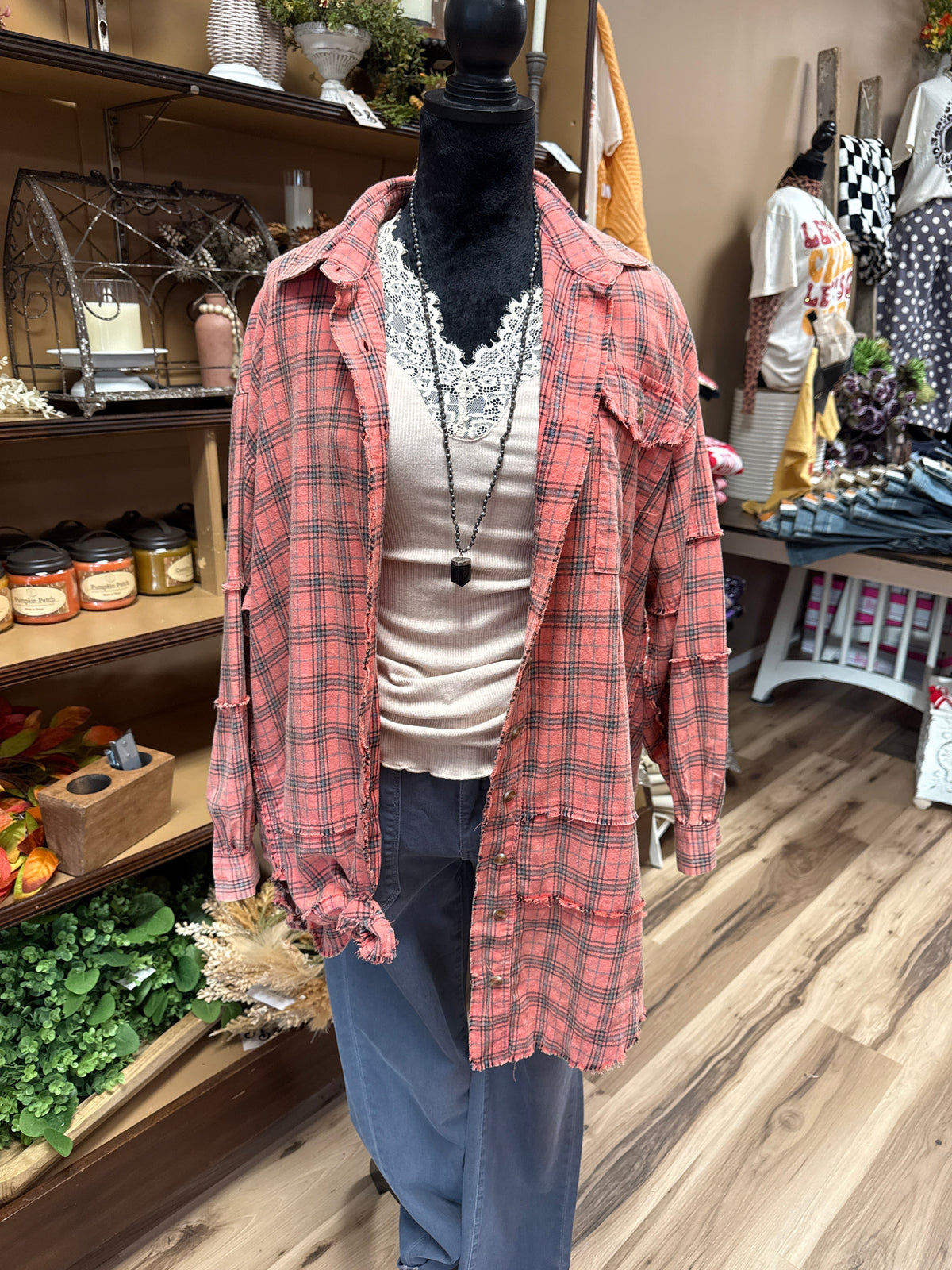 Coral Comfort Plaid Shirt