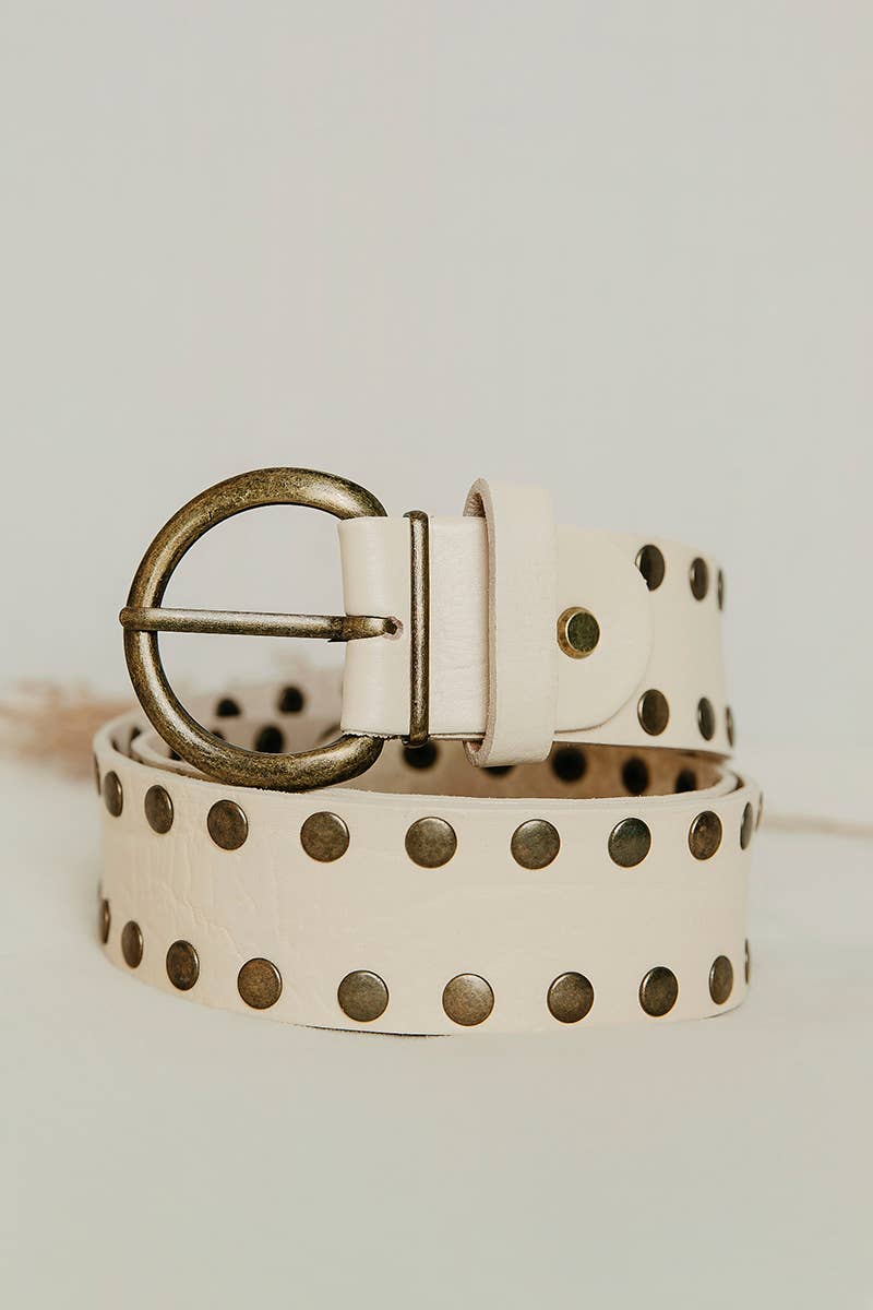 WHITE LEATHER BELT CIRIUS STUDS WIDE