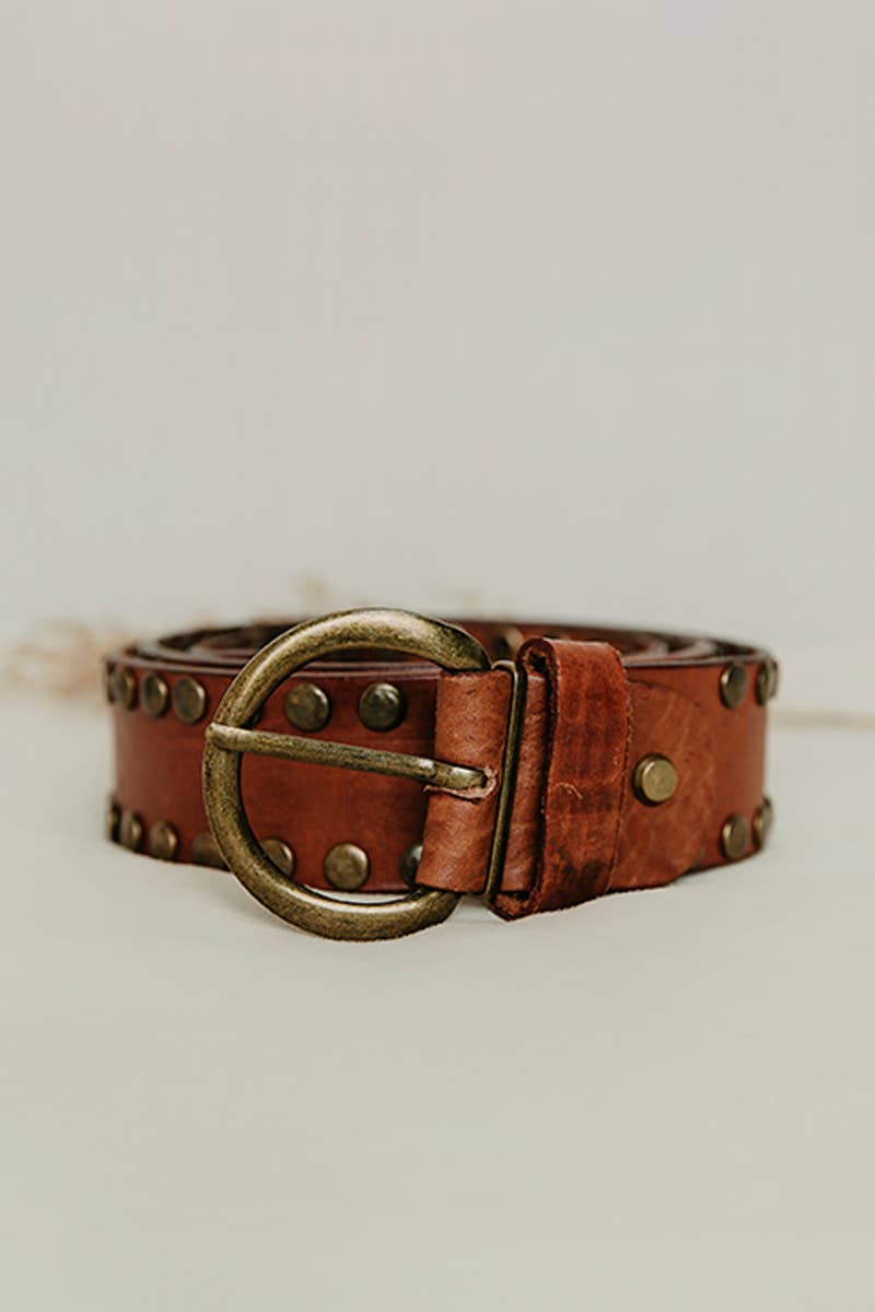 CIRIUS WIDE BROWN LEATHER BELT WITH STUDS
