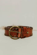CIRIUS WIDE BROWN LEATHER BELT WITH STUDS