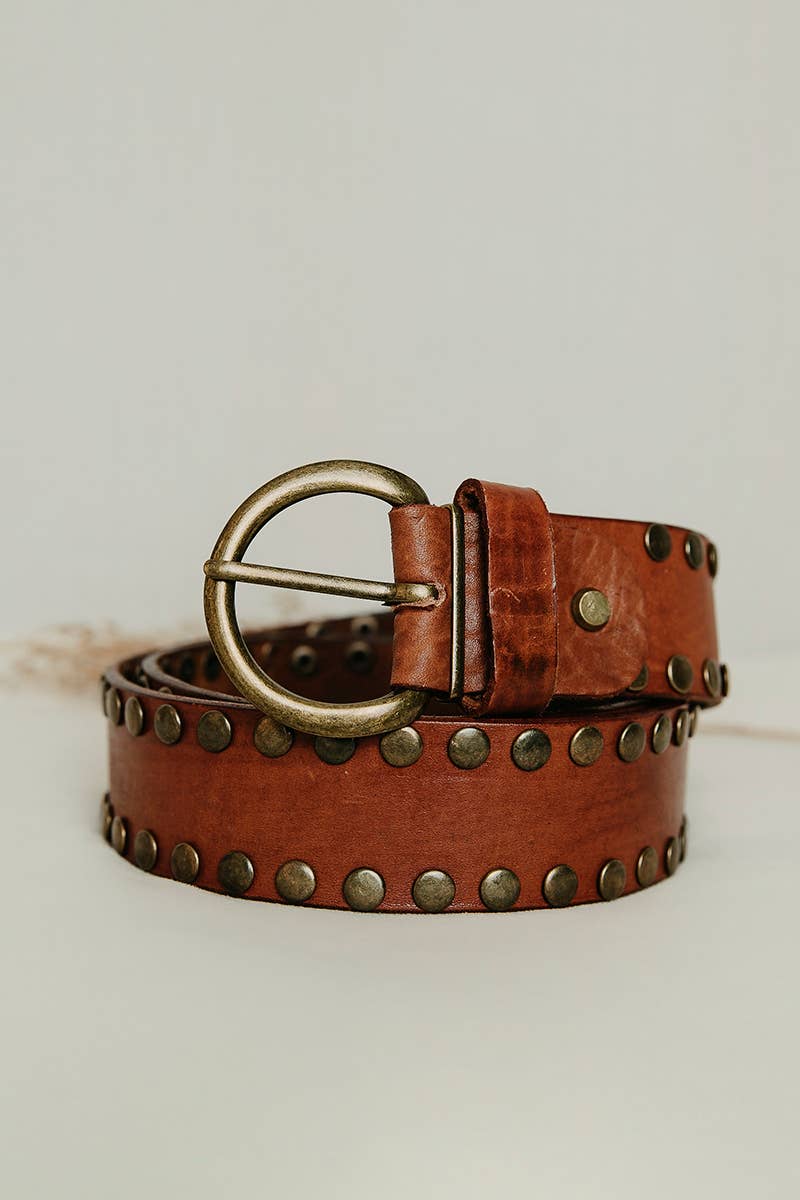 CIRIUS WIDE BROWN LEATHER BELT WITH STUDS