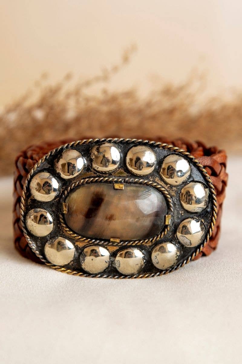 WIDE EXTENDED BROWN LEATHER BELT MARTE