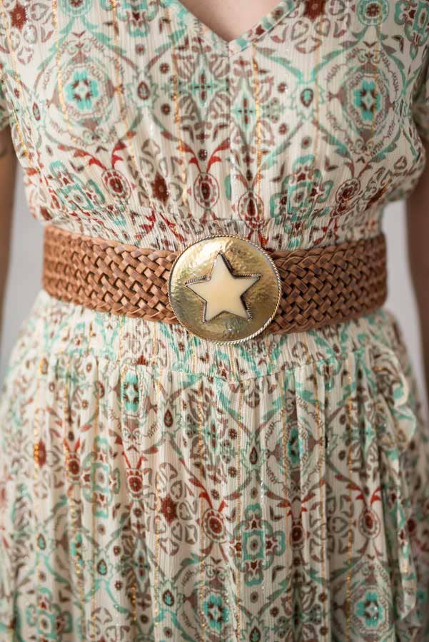 BROWN LEATHER BELT WIDE STAR