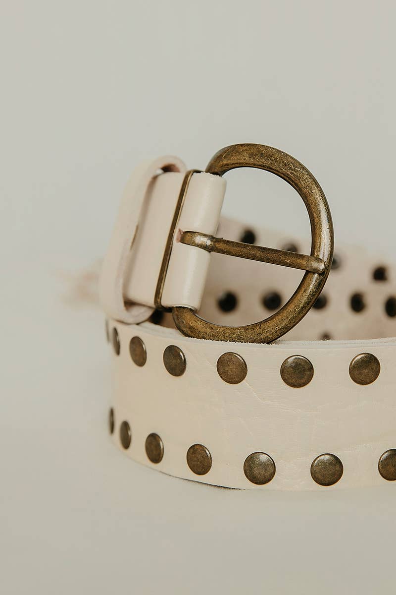 WHITE LEATHER BELT CIRIUS STUDS WIDE
